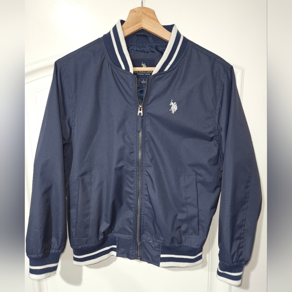 U.S. POLO ASSN. NAVY BLUE RETRO BOMBER VARSITY JACKET Youth Size Large - Picture 1 of 10